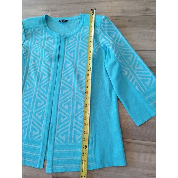 Misook Turquoise Geometric Open Front 3/4 Sleeves Cardingan XL - Picture 8 of 11